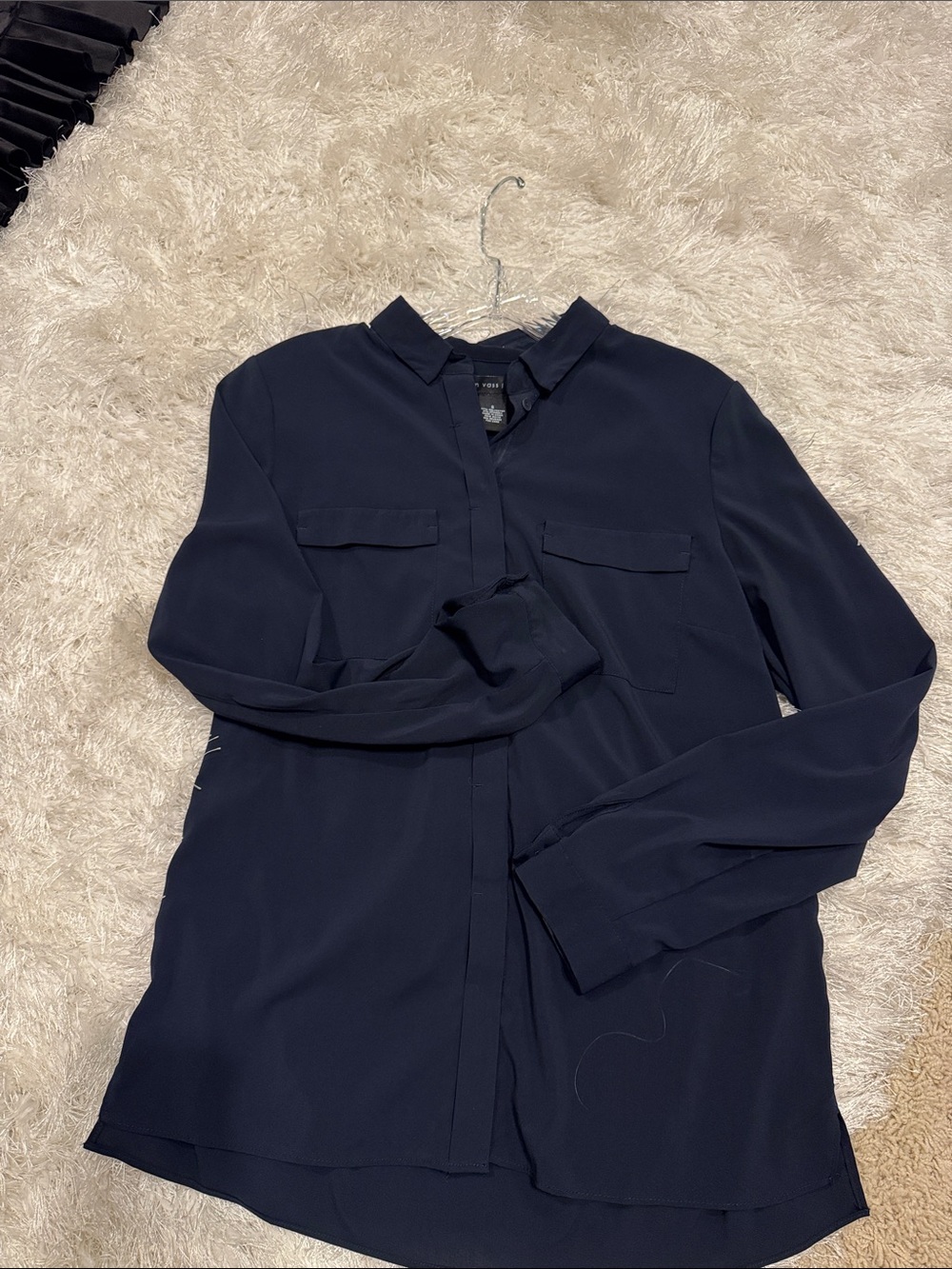 Joan Vass Navy Button-Front Women's Blouse